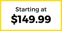 Text graphic displaying "Starting at $149.99" with a bright yellow background, promoting pricing for a product or service.
