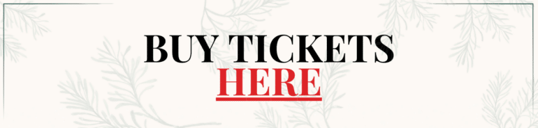 Text graphic inviting users to buy tickets, featuring the phrase "Buy Tickets Here" in bold black and red font, with a decorative background of subtle green leaves.