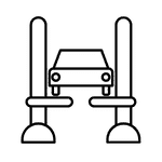 Illustration of a car on a hydraulic lift, commonly used in auto repair shops for maintenance and inspections.