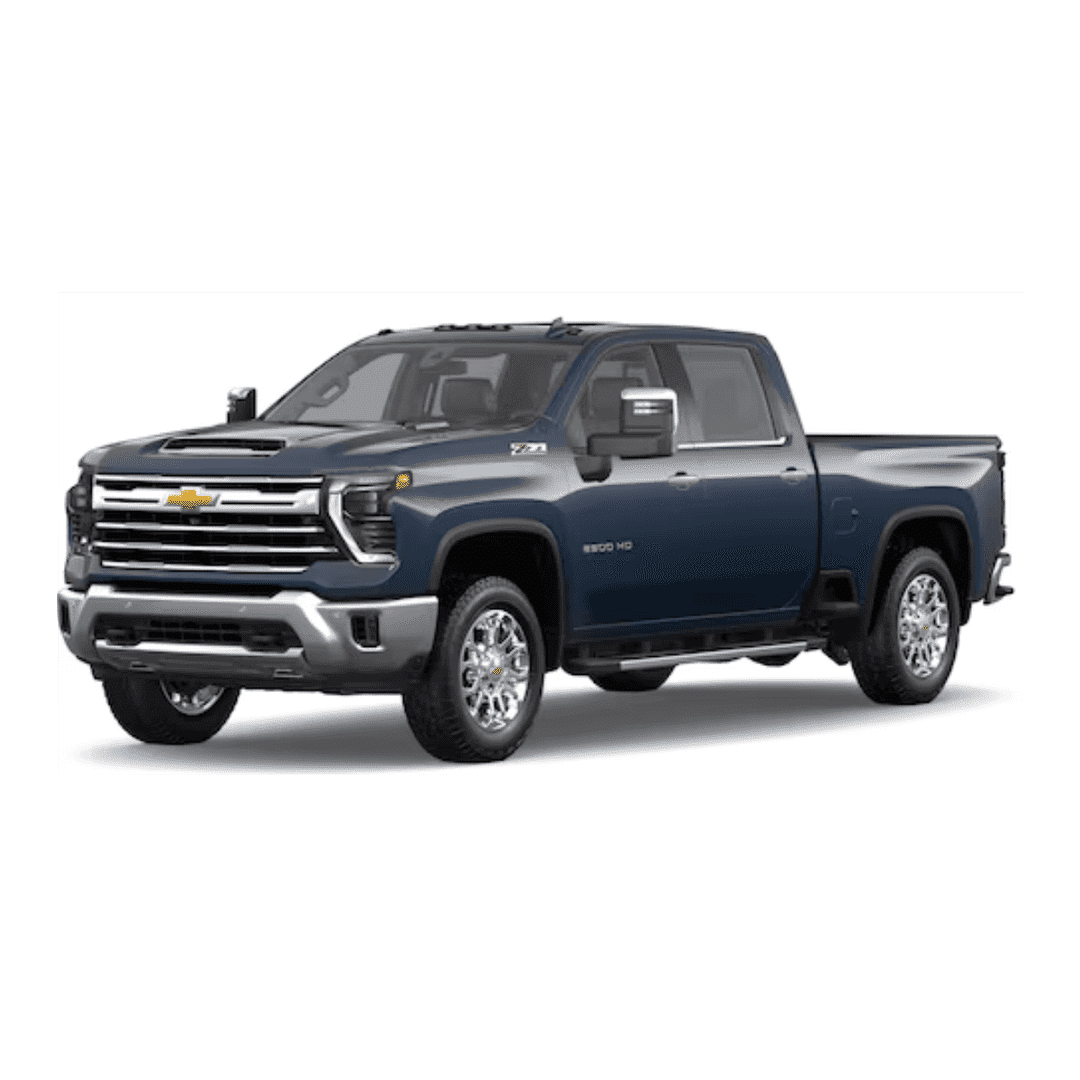 Blue Chevrolet Silverado 2500 HD pickup truck with chrome accents and a spacious cab, showcasing its rugged design and powerful performance capabilities.