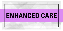 Graphic featuring the phrase "Enhanced Care" in bold black text on a light gray background with a vibrant purple accent. The design emphasizes quality and professionalism in care services.