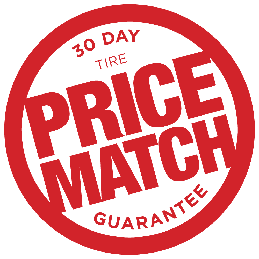 30-day tire price match guarantee promotional badge, emphasizing commitment to competitive pricing and customer satisfaction in tire sales.