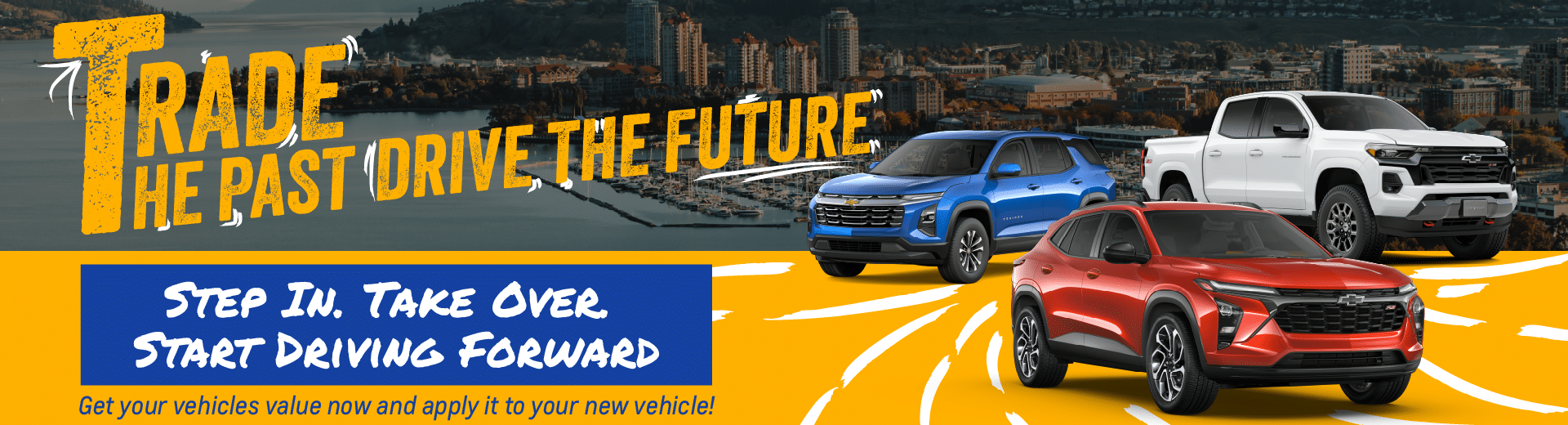 Wanted advertisement for vehicles, featuring various car models, promoting cash or trade rewards, hassle-free exchange, quick process, and no purchase obligation. Located at 2350 HWY 97, Kelowna, BC, with contact information for Kelowna Chevrolet.